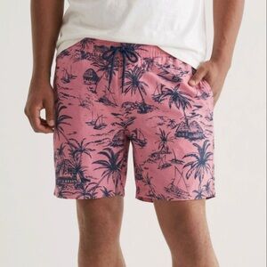 LUCKY BRAND Mens Saturday Stretch True Swim Short Pink Navy Tropical Hawaiian XL